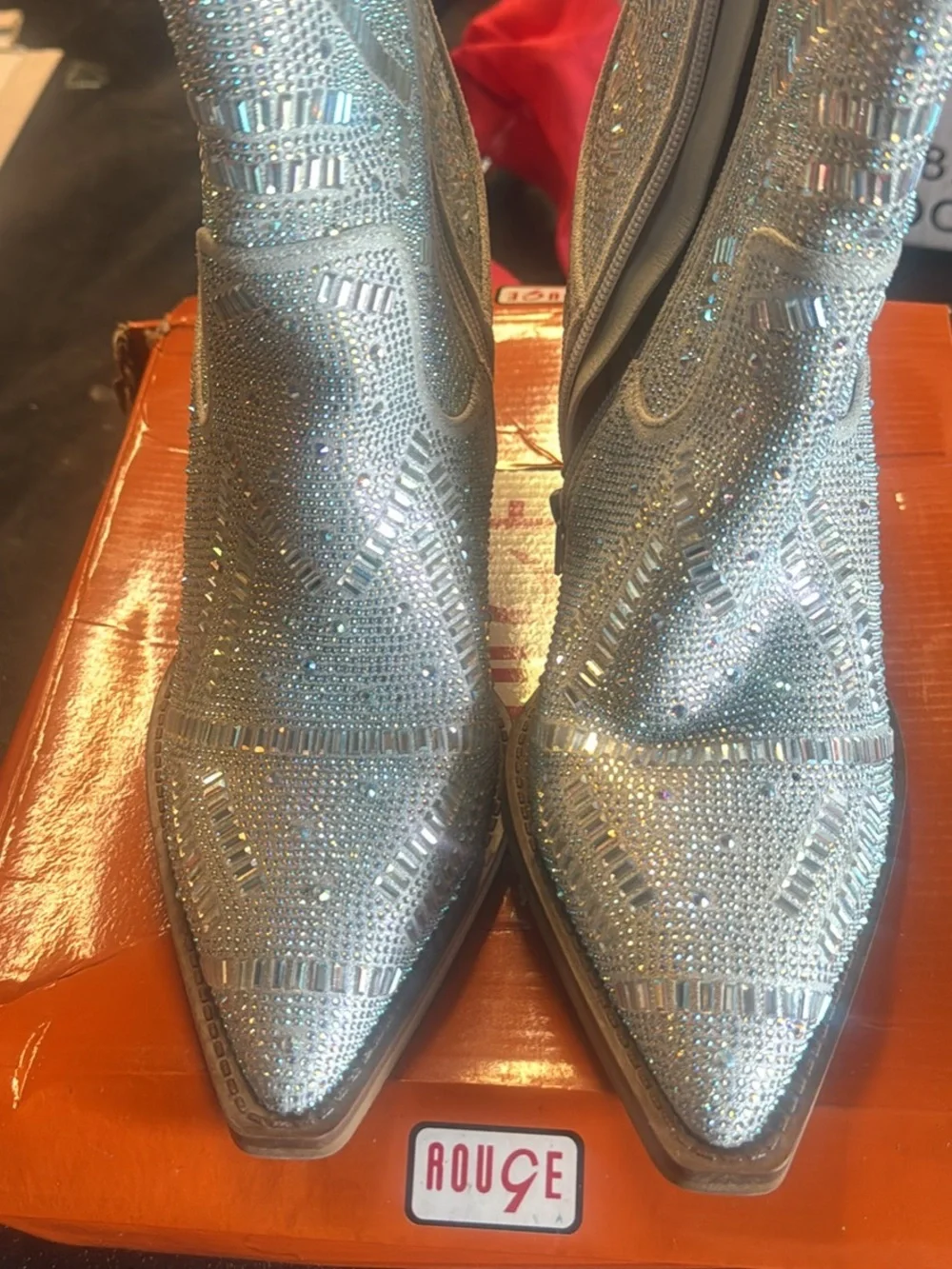 Rouge Helium Silver Crystal Western Ankle Boots